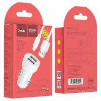 Bộ sạc ô tô 2 cổng Hoco Z2A kèm cáp Lightning
