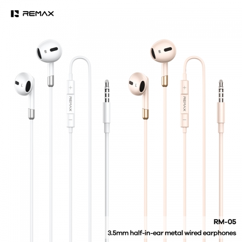 Tai nghe nhét tai nửa tai bằng kim loại có dây Remax RM-05 3,5 mm